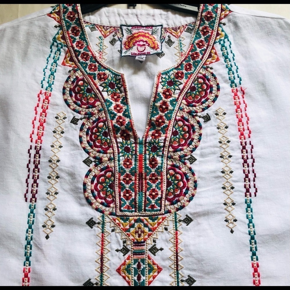 Johnny Was Verena Linen Easy Yoke Embroidered Tunic - Picture 12 of 12